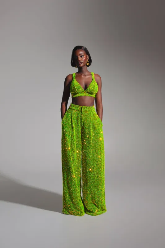 LIZA Sequin Pants in OLIVINE made by Folklore Shop