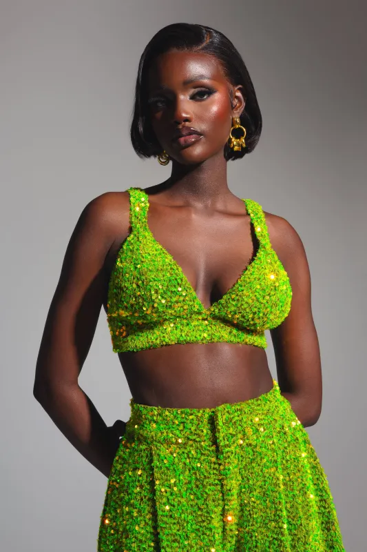 LIZA Sequin Bra Top in OLIVINE sold by Folklore Shop