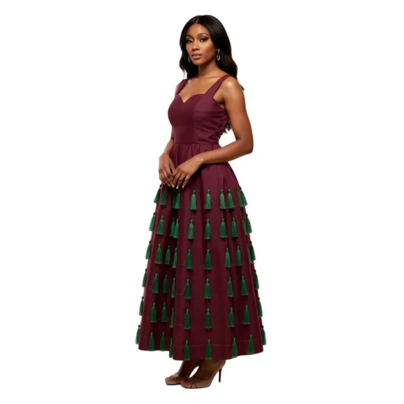 Dora Luxe Aso Oke Tassel Dress sold by Folklore Shop