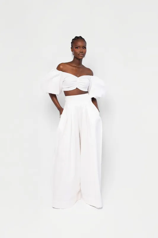 Linen KIARA Wide Leg Pants in White sold by Folklore Shop