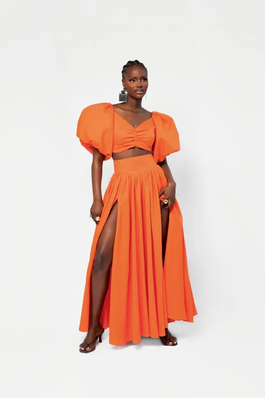 Linen DANI Maxi skirt in Orange sold by Folklore Shop
