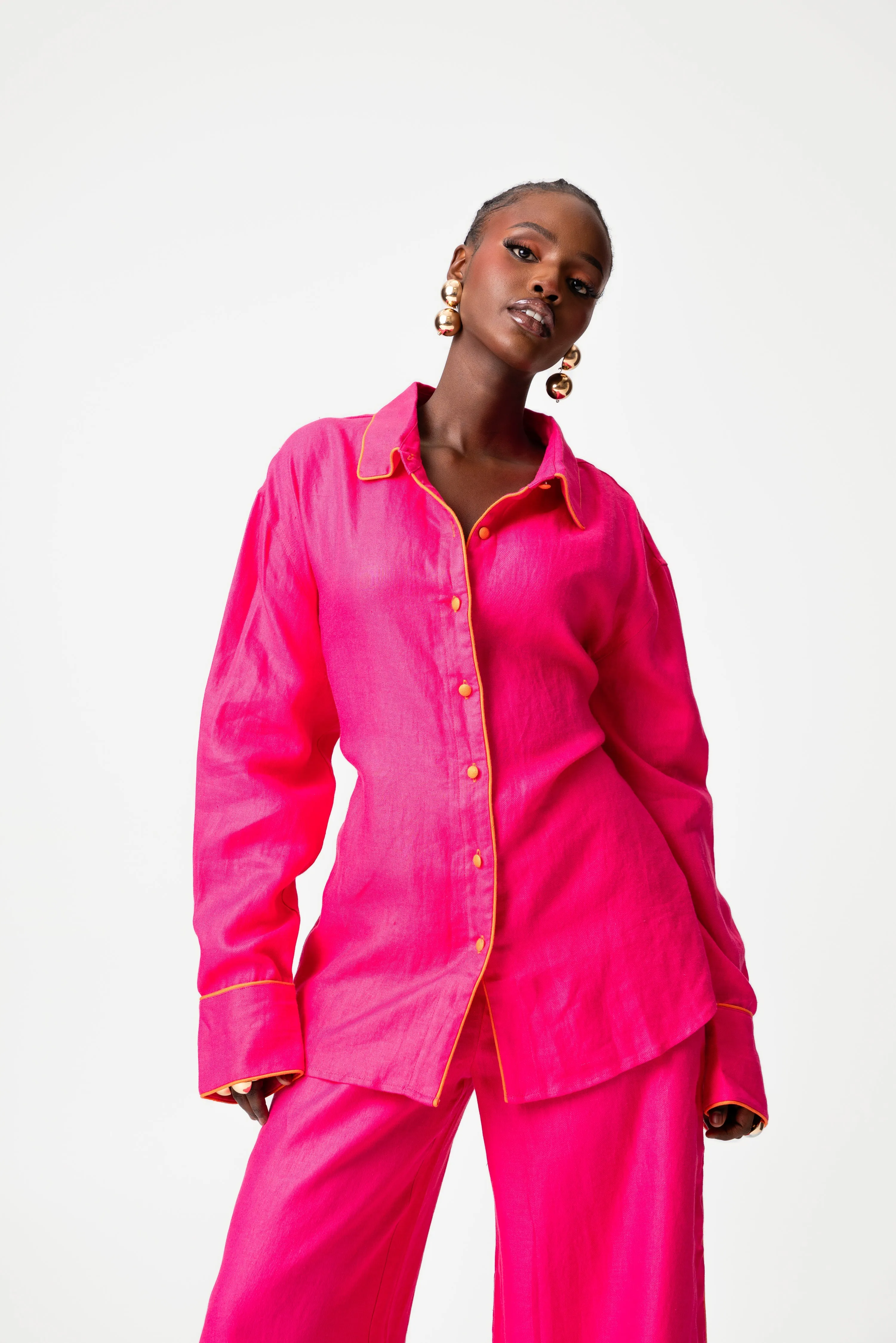 Linen NIKKI Button up Shirt in Pink sold by Folklore Shop