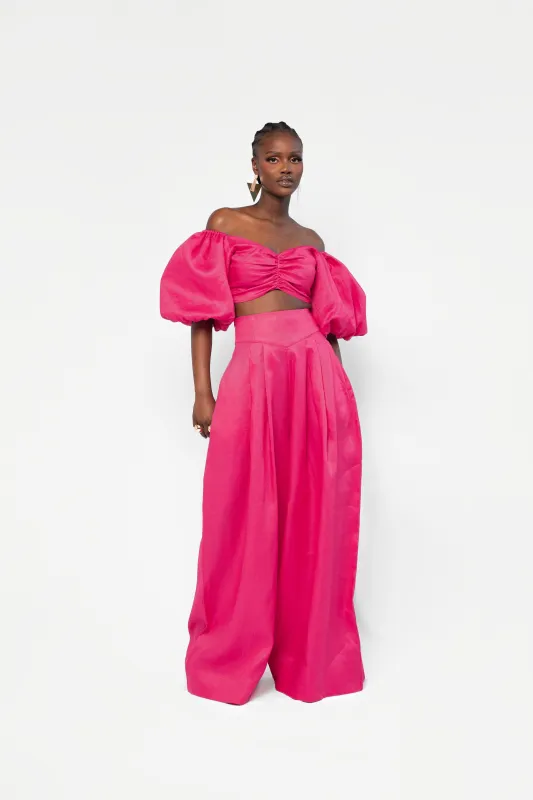 Linen KIARA Wide Leg Pants in Pink sold by Folklore Shop