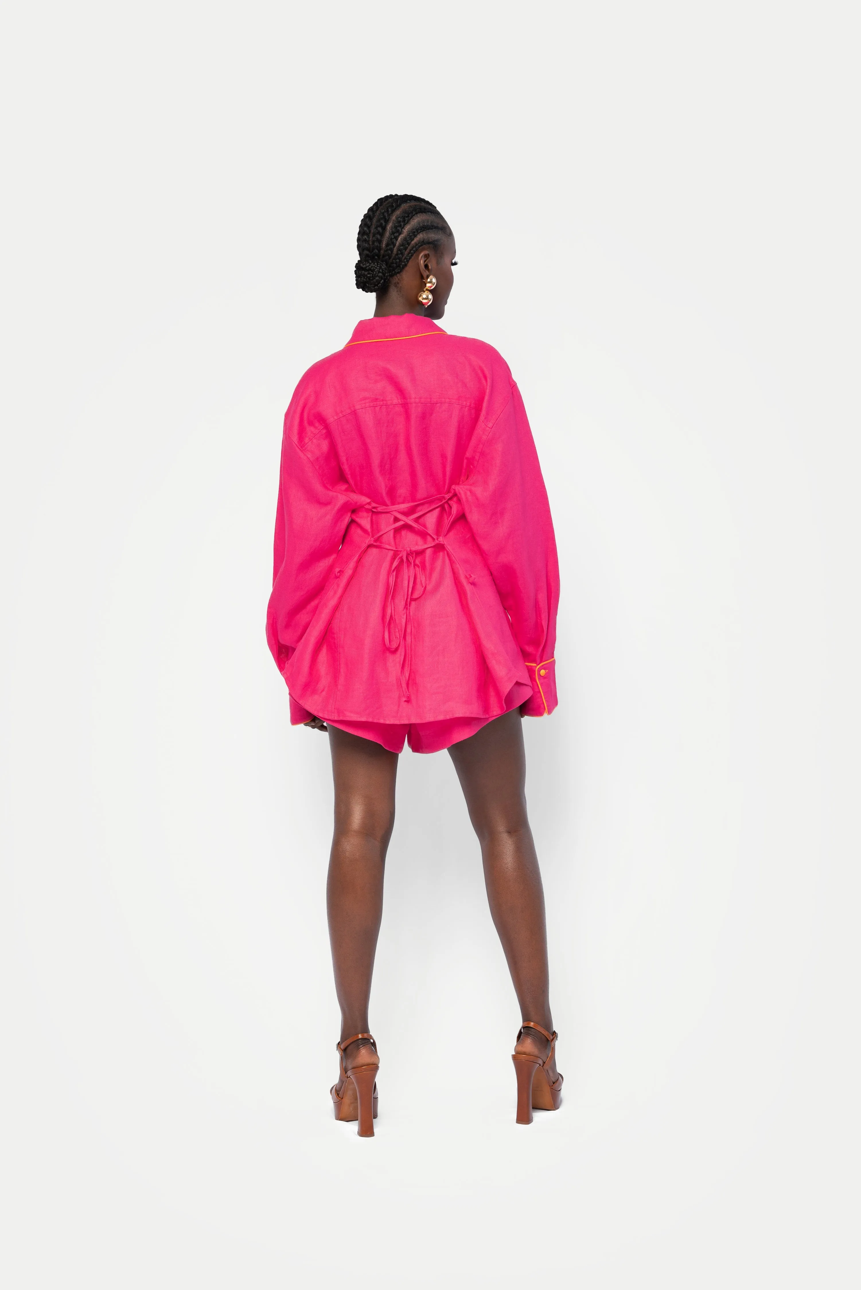 Linen LILY Wide Leg Shorts in Pink sold by Folklore Shop product image thumbnail 5