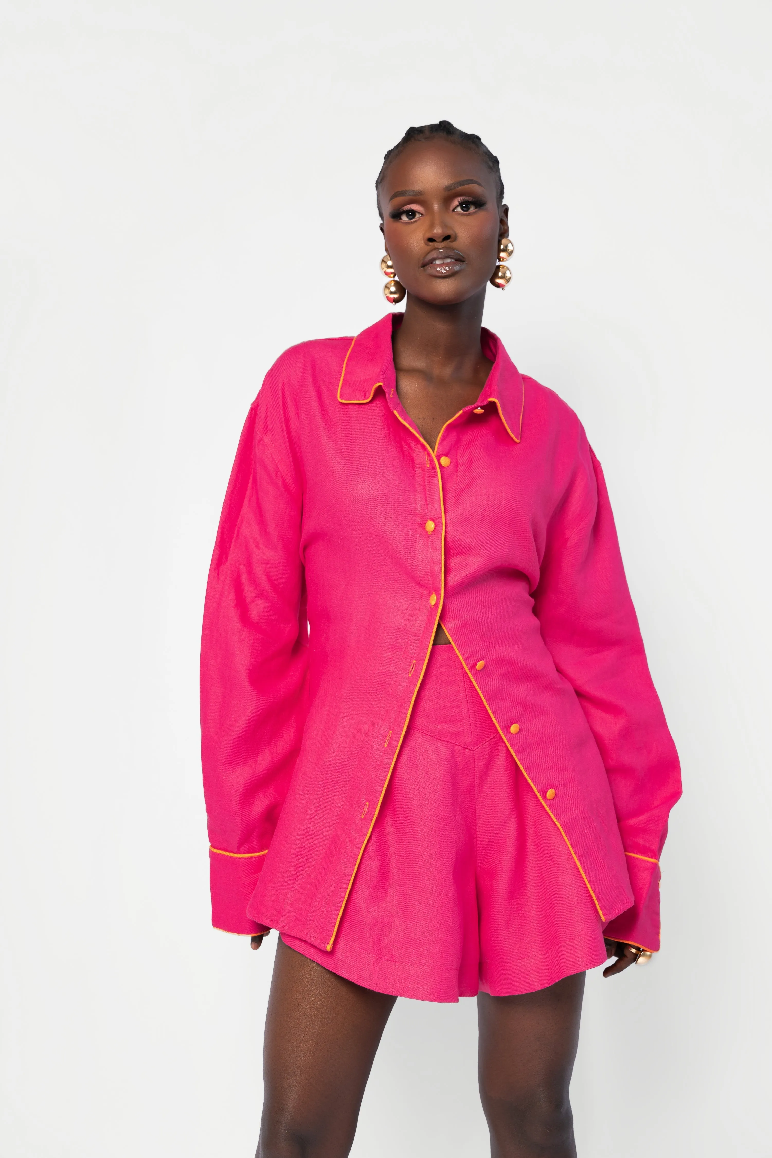 Linen LILY Wide Leg Shorts in Pink sold by Folklore Shop product image thumbnail 4