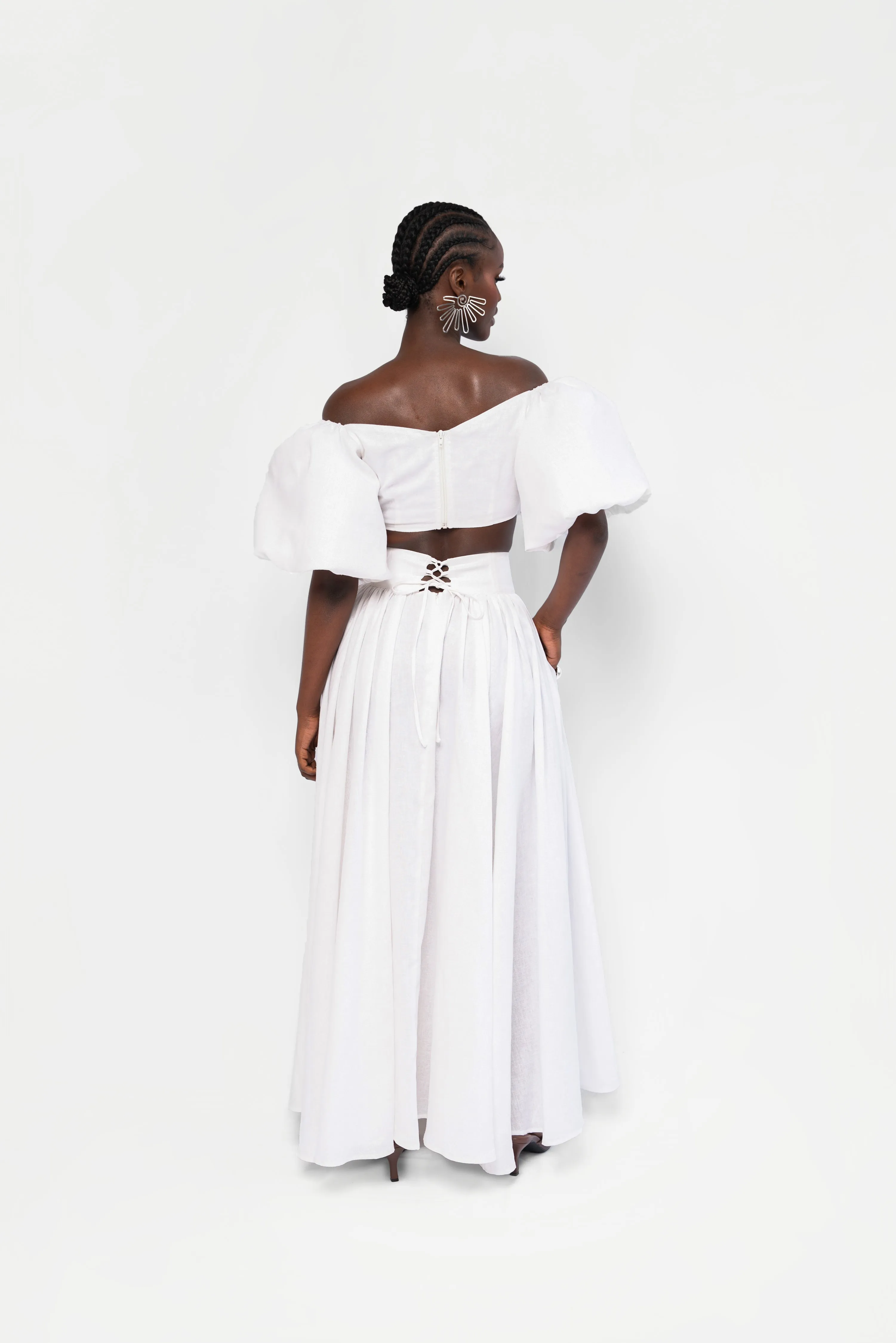 Linen DANI Maxi skirt in White sold by Folklore Shop product image thumbnail 4