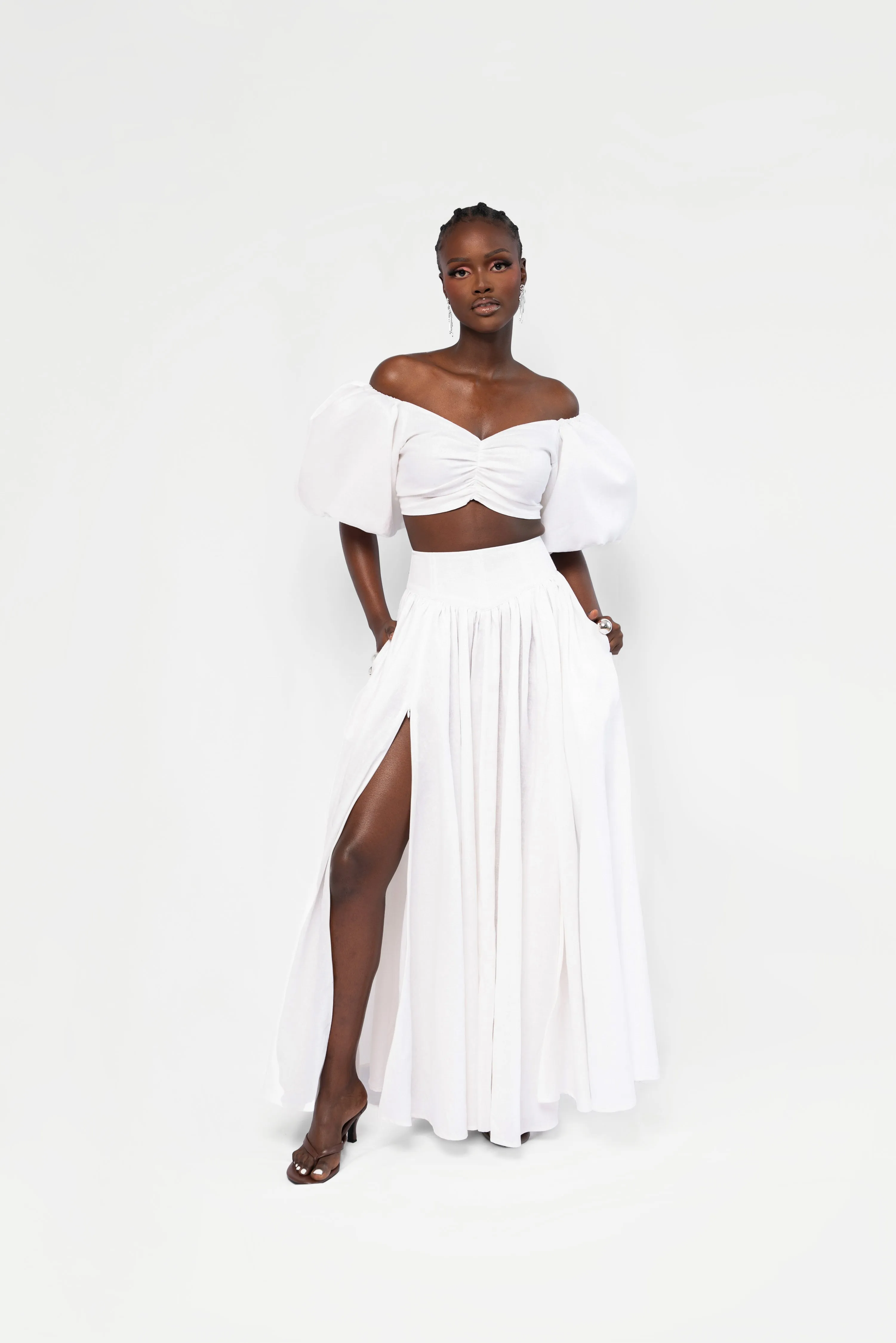 Linen DANI Maxi skirt in White sold by Folklore Shop
