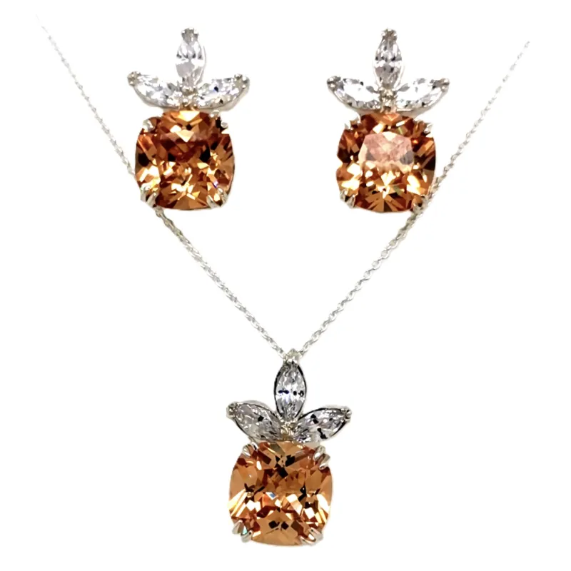 Sterling Silver Champagne Earrings & neckalce Set sold by Folklore Shop