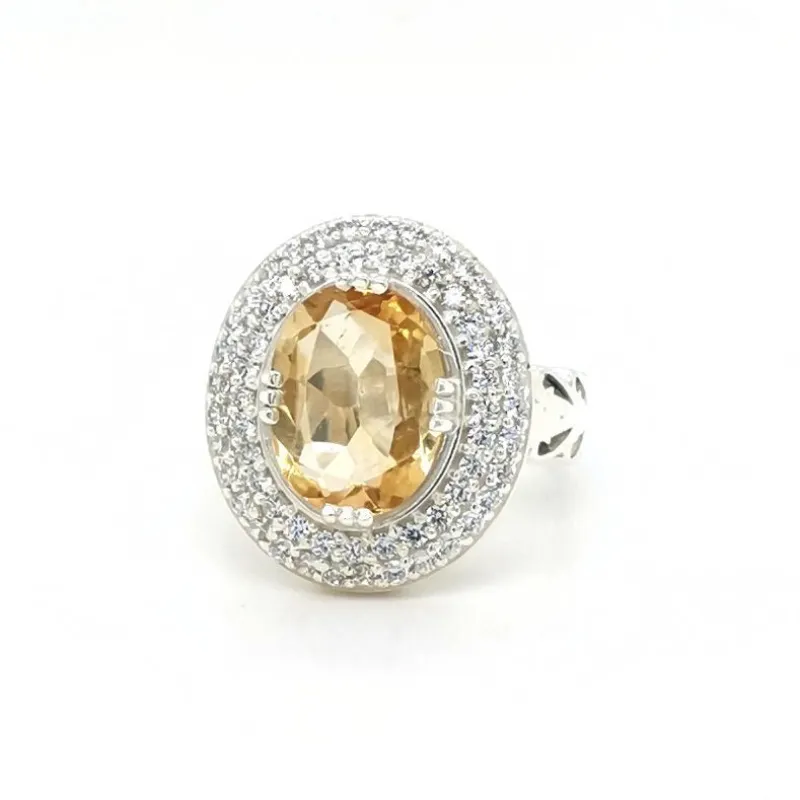 Luxurious Yellow Citrine & Silver Cocktail Ring sold by Folklore Shop