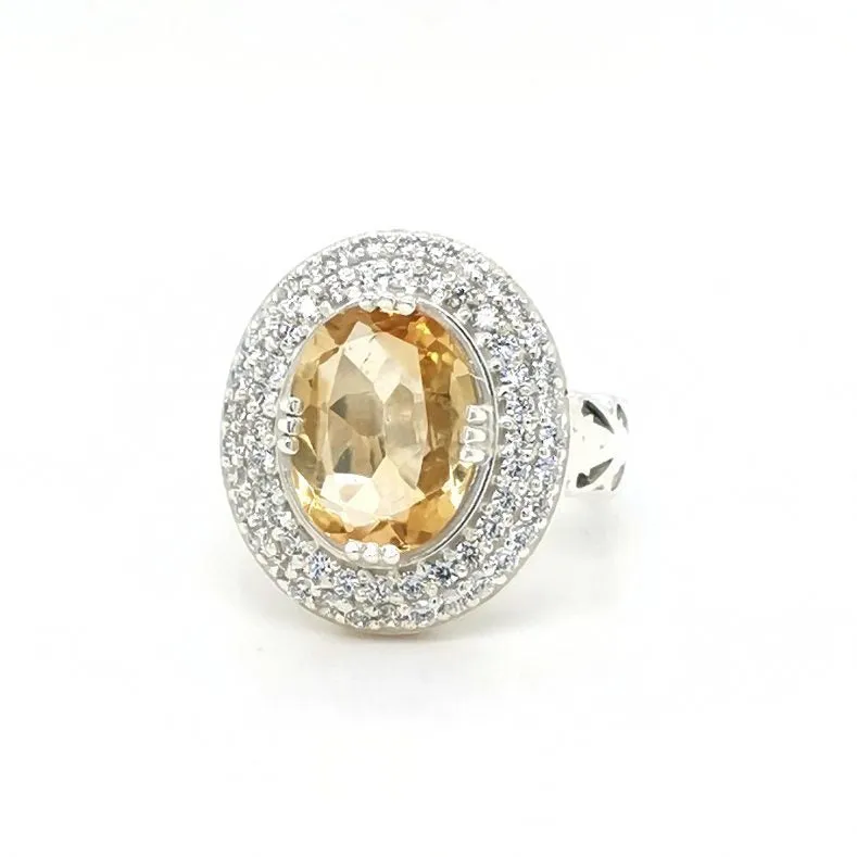 Luxurious Yellow Citrine & Silver Cocktail Ring sold by Folklore Shop