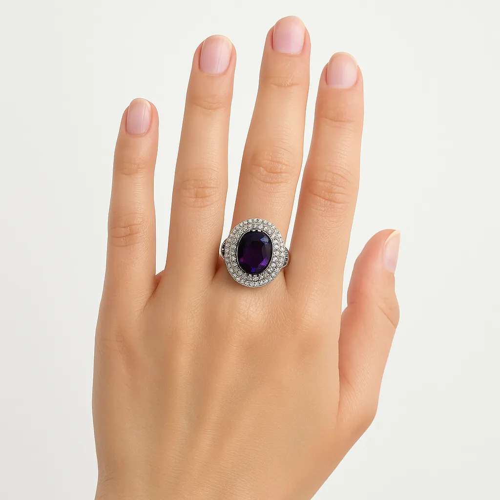 Elegant Amethyst Halo Cocktail Ring sold by Folklore Shop product image thumbnail 3