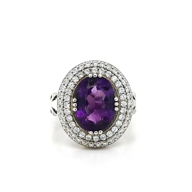 Elegant Amethyst Halo Cocktail Ring sold by Folklore Shop