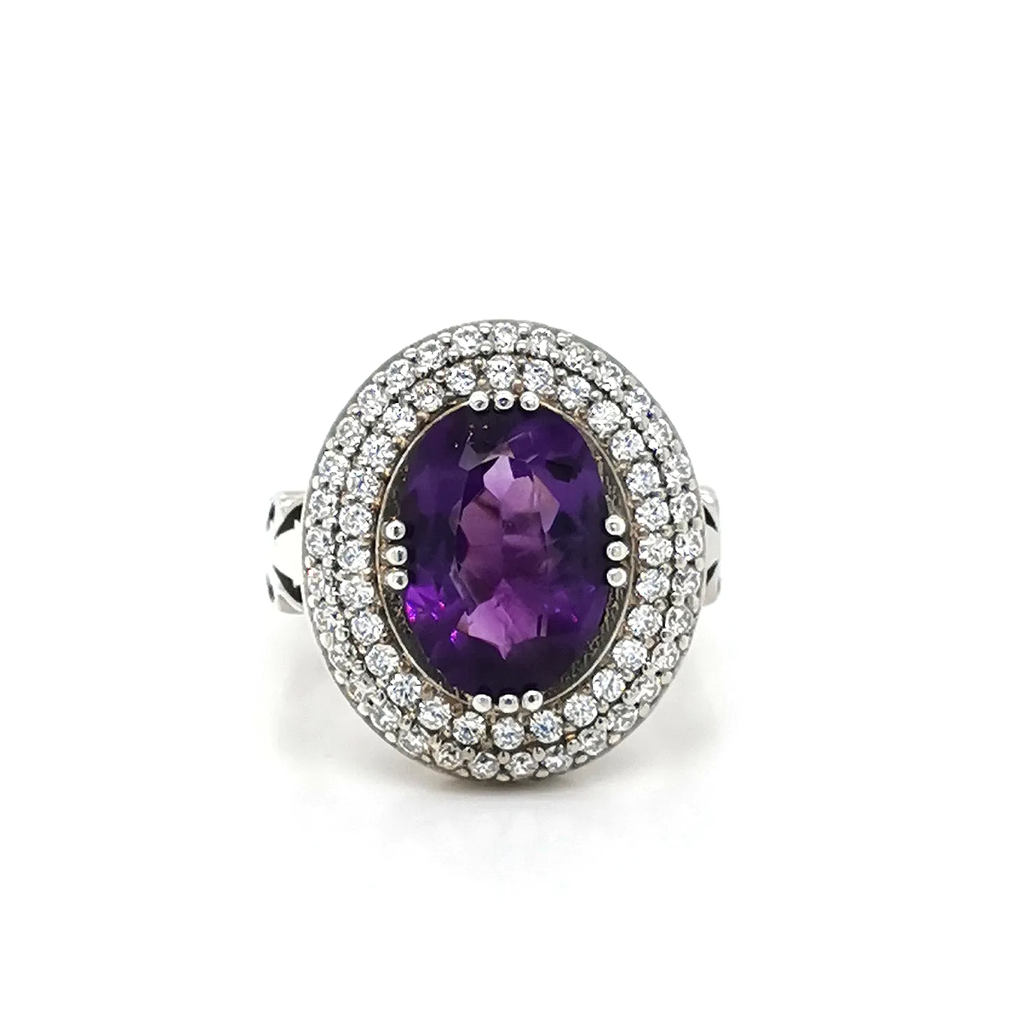 Elegant Amethyst Halo Cocktail Ring sold by Folklore Shop