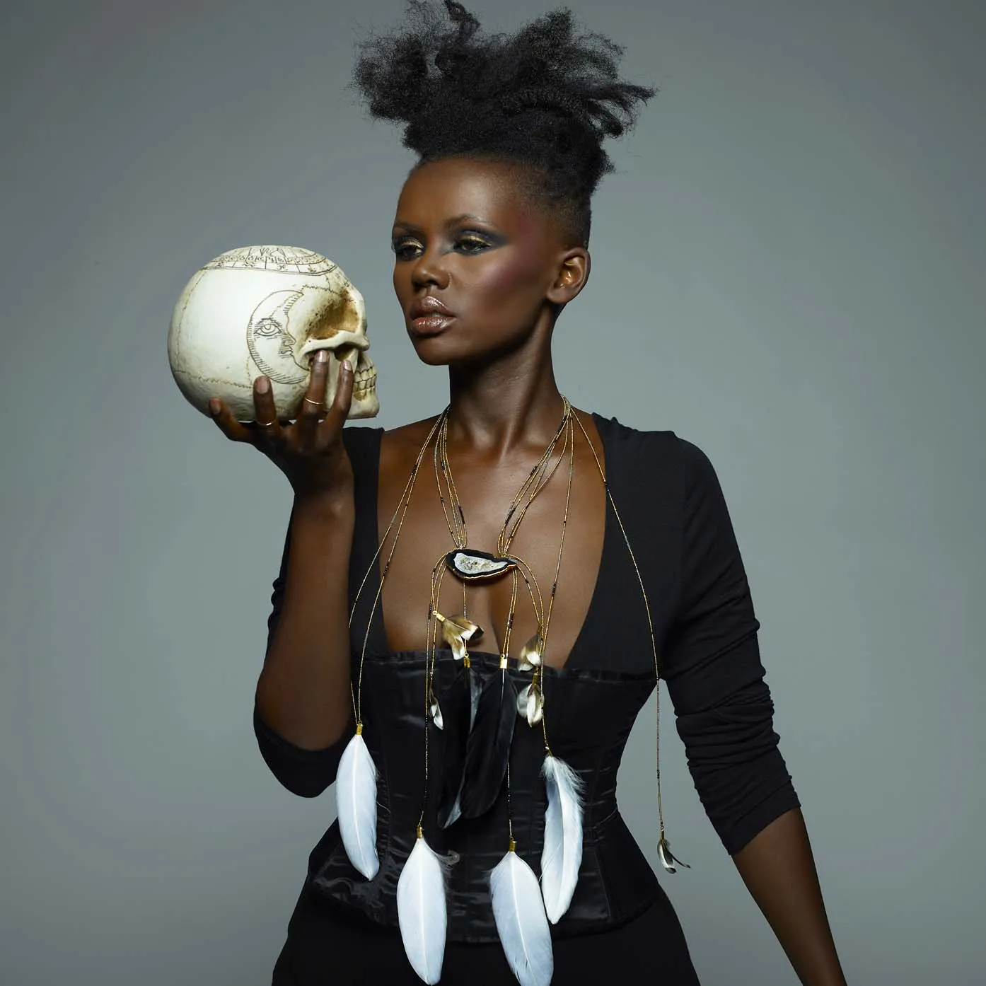 Aruna 24K Gold Agate Feather Cascade Necklace sold by Folklore Shop product image thumbnail 5