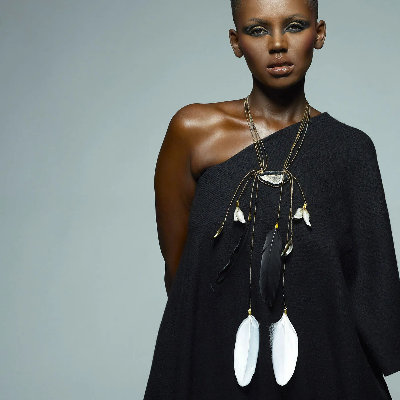 Aruna 24K Gold Agate Feather Cascade Necklace sold by Folklore Shop