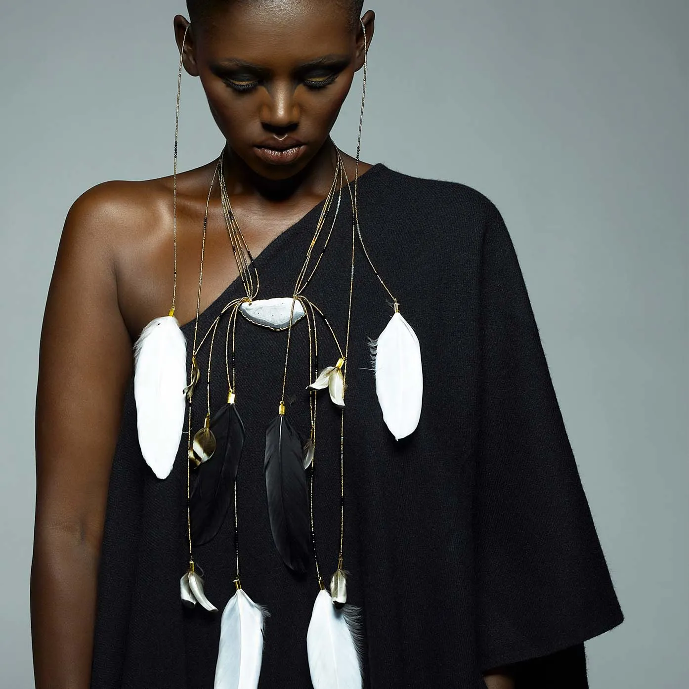 Aruna 24K Gold Agate Feather Cascade Necklace sold by Folklore Shop product image thumbnail 4