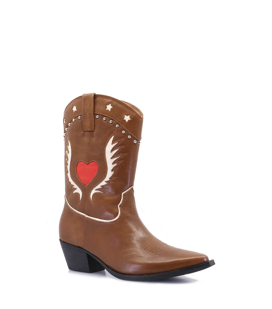 Texas Heart & Star Leather Brown Boots Shirp sold by Folklore Shop product image thumbnail 2