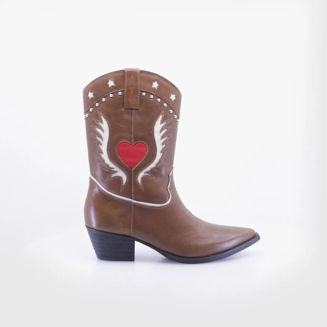 Texas Heart & Star Leather Brown Boots Shirp sold by Folklore Shop product image thumbnail 4