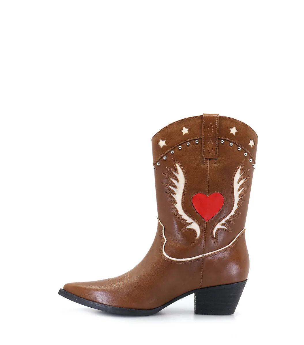 Texas Heart & Star Leather Brown Boots Shirp sold by Folklore Shop product image thumbnail 3