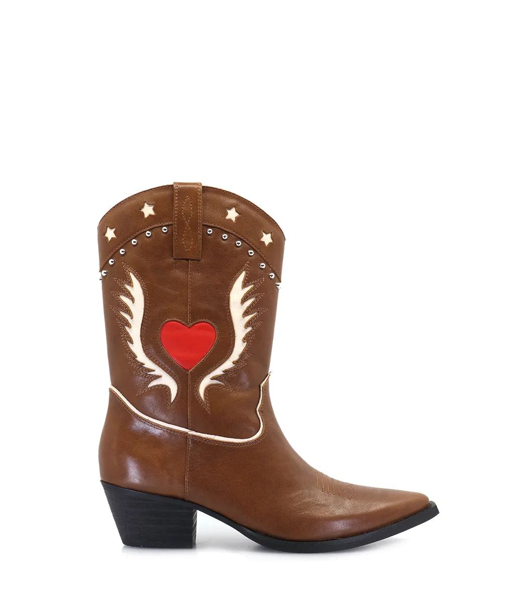 Texas Heart & Star Leather Brown Boots Shirp sold by Folklore Shop