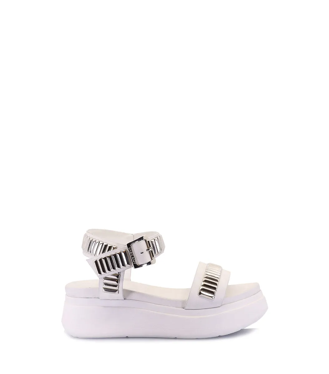 Elevated White Platform Sandals with Studs Roya sold by Folklore Shop