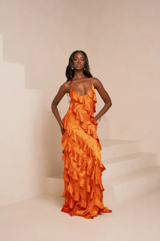 IZA ORANGE RUFFLE MAXI DRESS sold by Folklore Shop