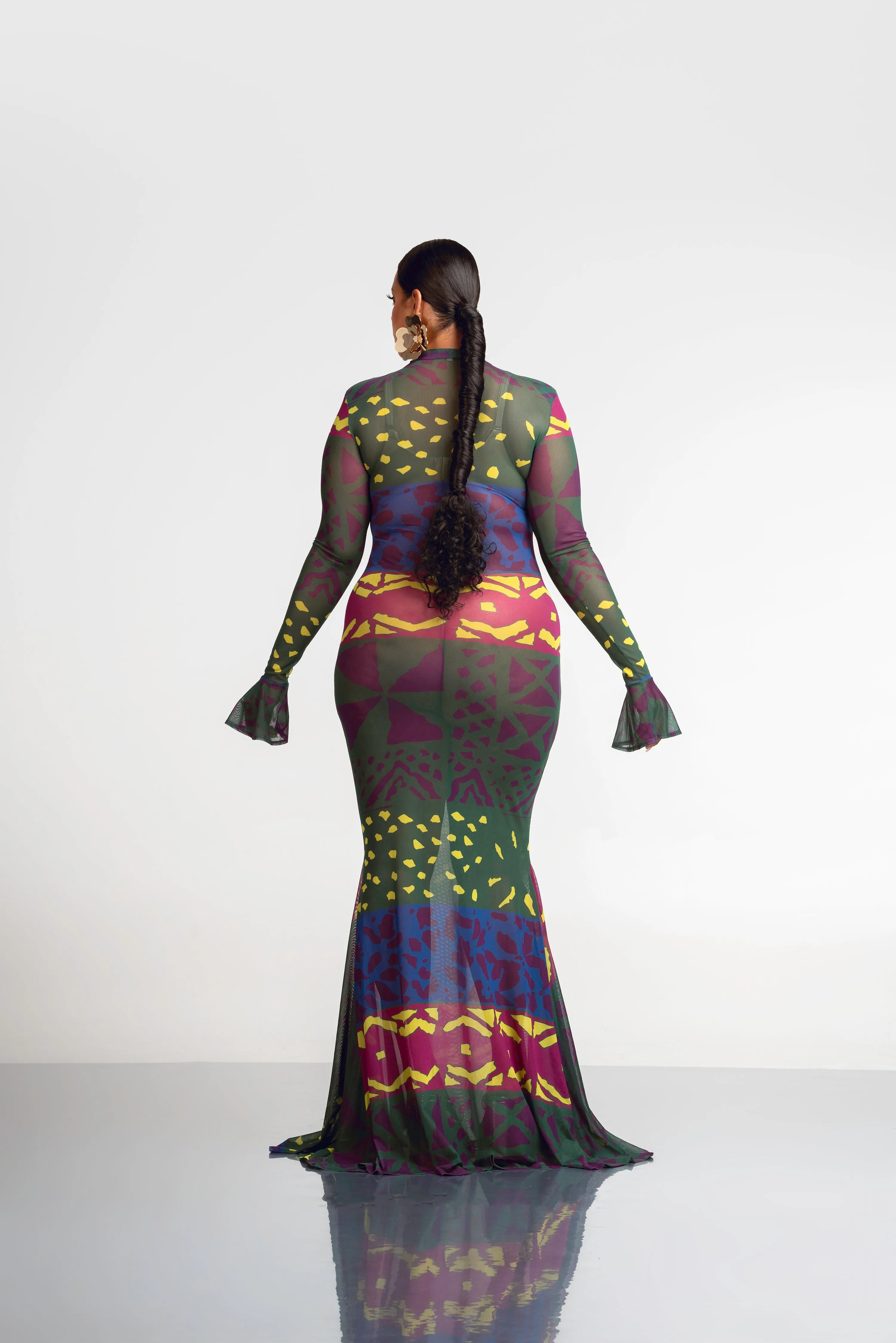 ANU GREEN LONG SLEEVE MAXI MESH DRESS sold by Folklore Shop product image thumbnail 5