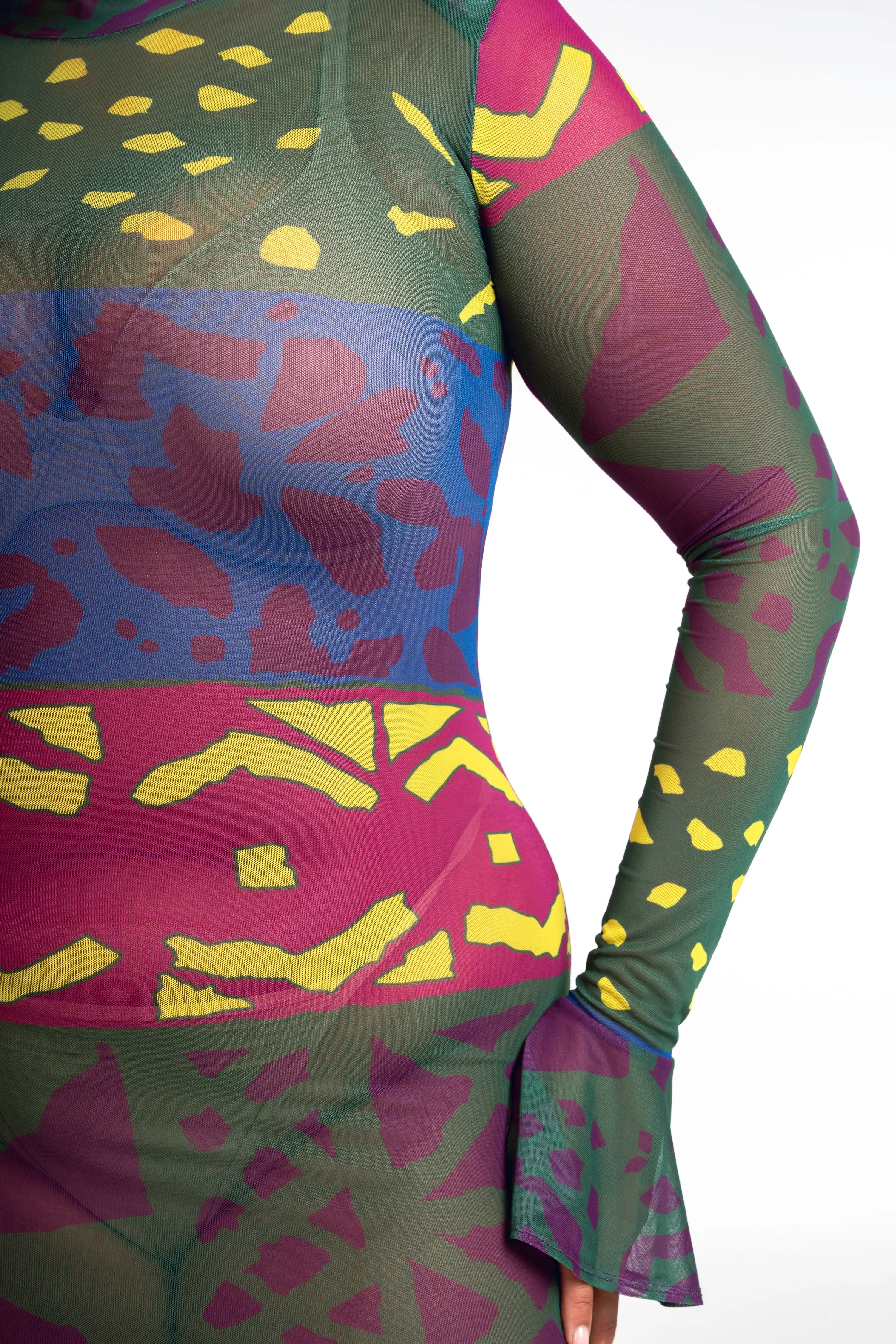 ANU GREEN LONG SLEEVE MAXI MESH DRESS sold by Folklore Shop product image thumbnail 4