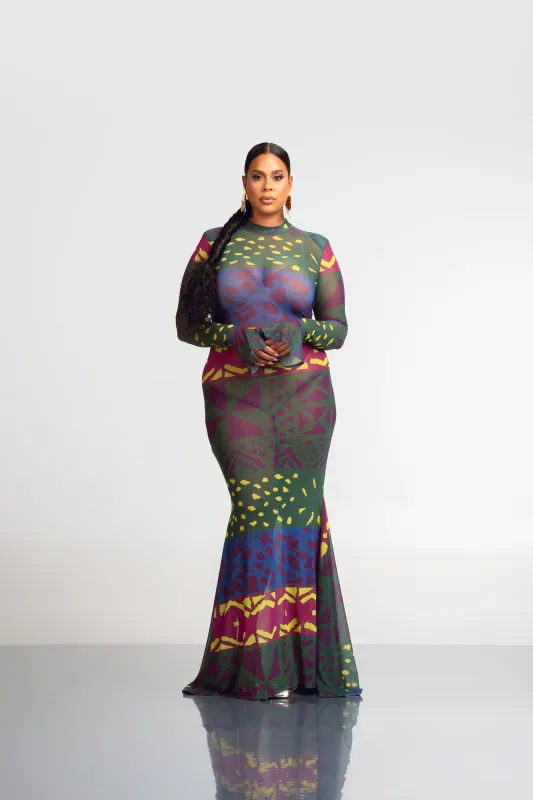 ANU GREEN LONG SLEEVE MAXI MESH DRESS sold by Folklore Shop