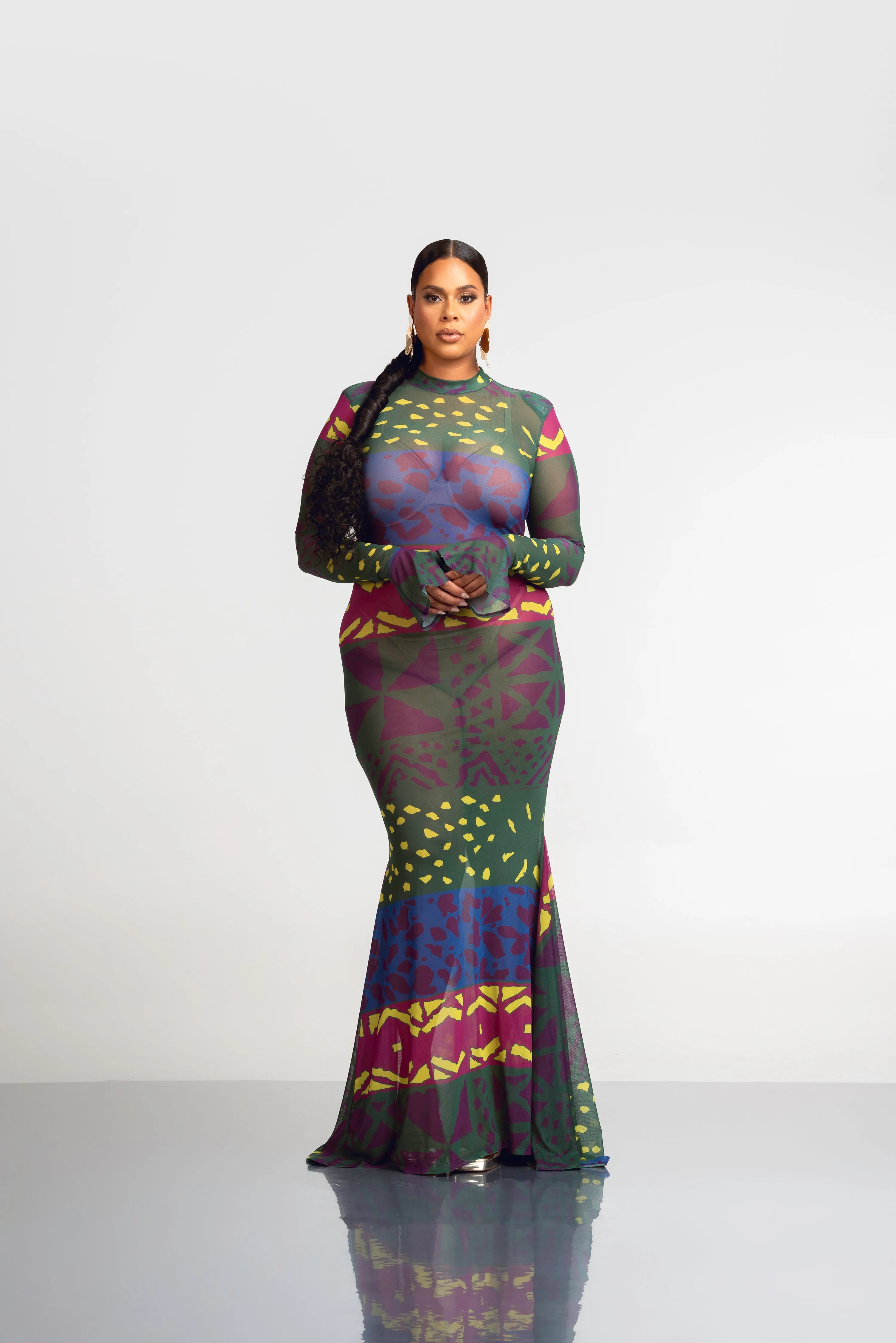 ANU GREEN LONG SLEEVE MAXI MESH DRESS sold by Folklore Shop