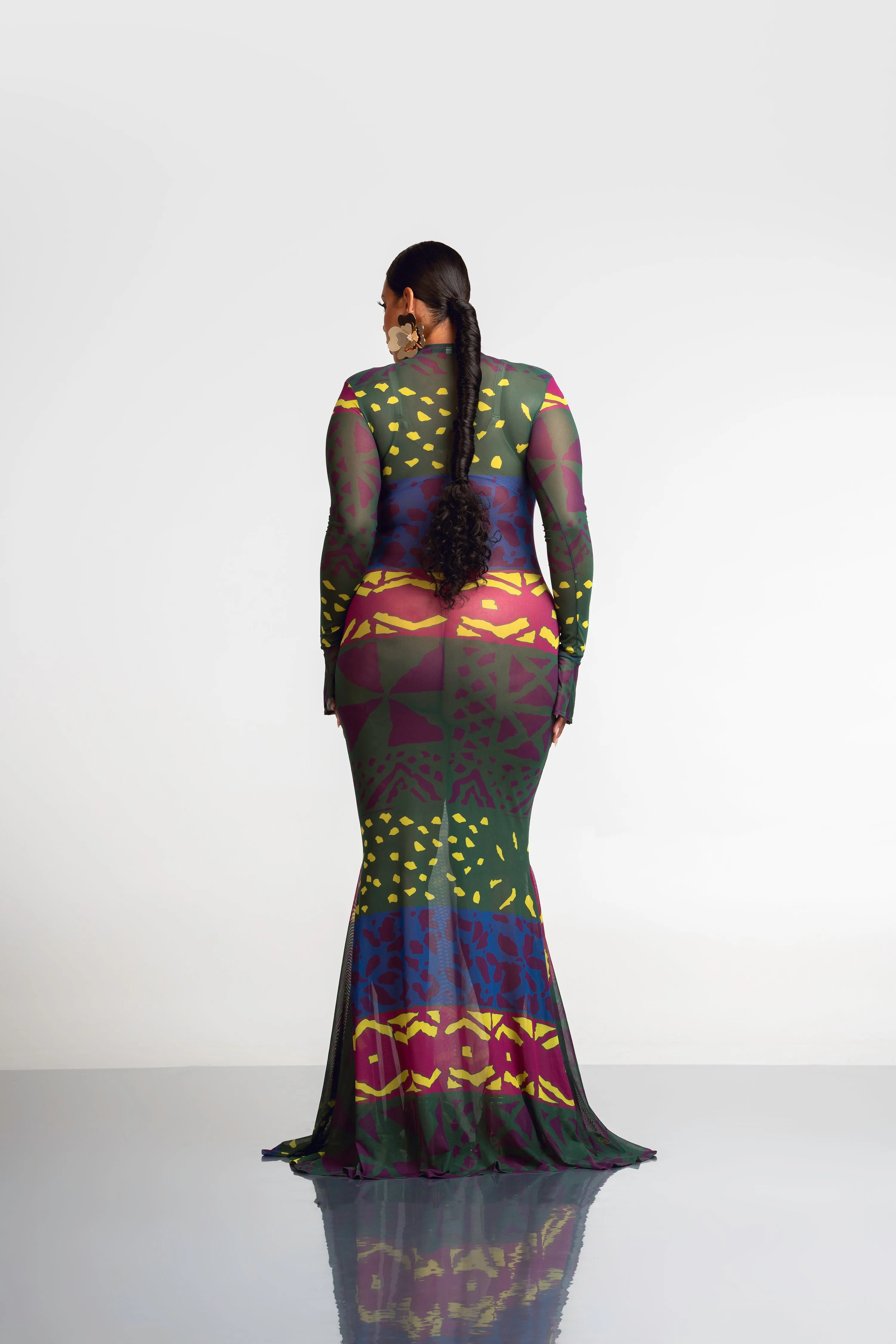 ANU GREEN LONG SLEEVE MAXI MESH DRESS sold by Folklore Shop product image thumbnail 2