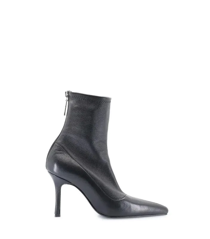 Chic Black Leather Booties with Heel Zip Emilia sold by Folklore Shop