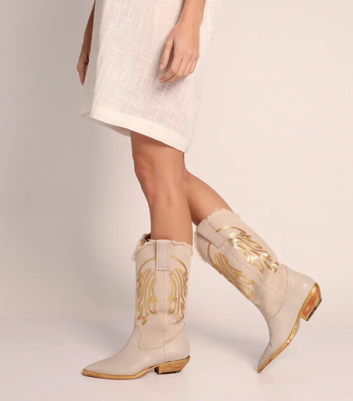 Texan Chic Natural Boots with Sequins Dutty sold by Folklore Shop