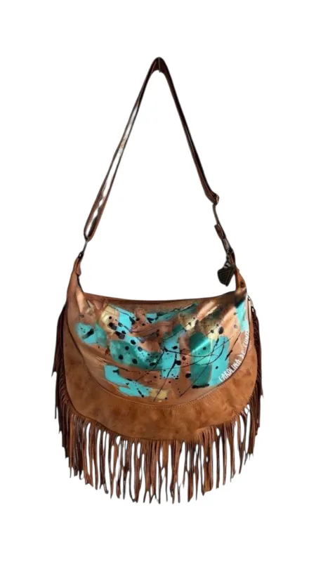 Nima Fringes Handpainted Leather Messenger And Shoulder Handbag sold by Folklore Shop