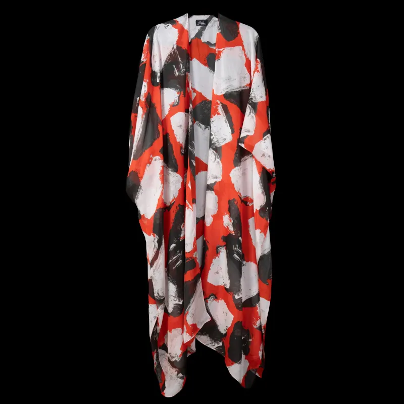 Red White Black Blocks Kimono Duster sold by Folklore Shop