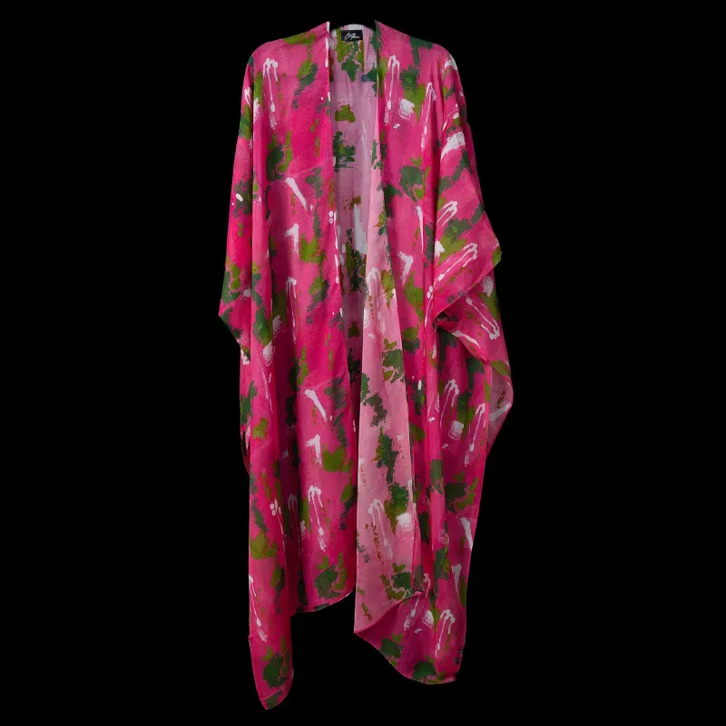 Pink Green Wall Splash Kimono Duster sold by Folklore Shop