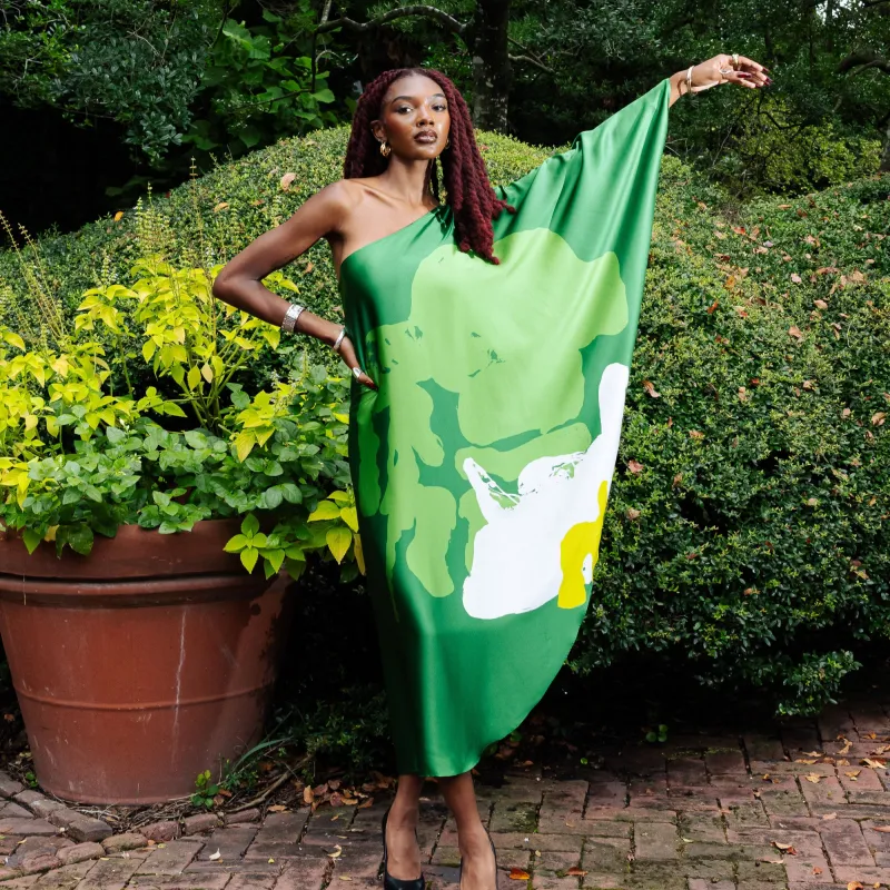 Dark Green Organic II One Shoulder Kaftan Dress sold by Folklore Shop