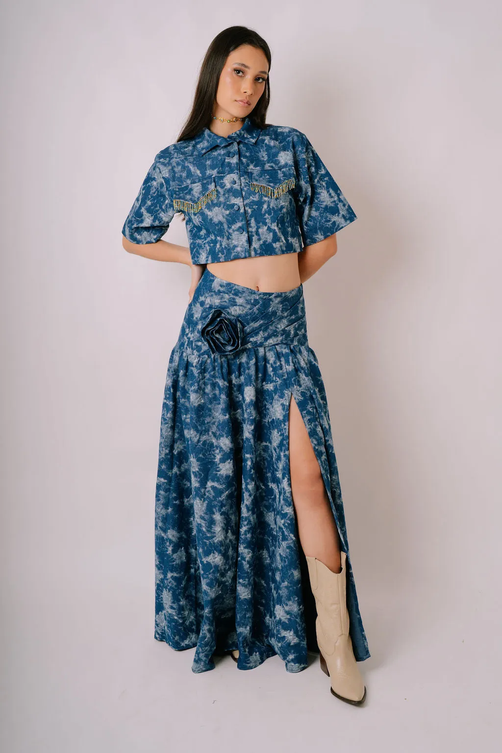 Tie-Dye Maxi Skirt with Floral Accent sold by Folklore Shop product image thumbnail 2