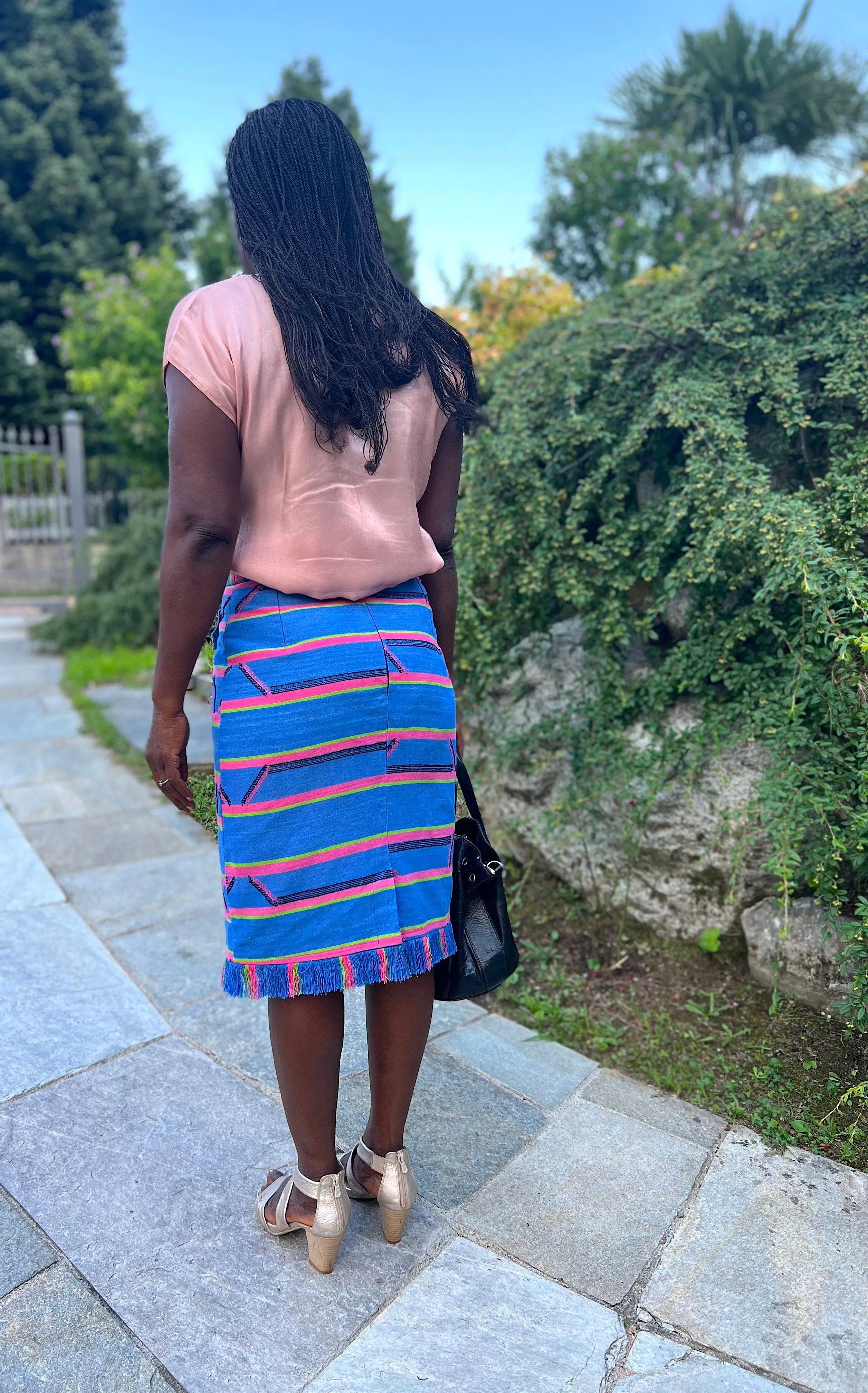 SENTIMENTO Sky Blue Kente Pencil Skirt sold by Folklore Shop product image thumbnail 4