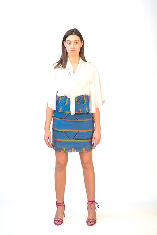 SENTIMENTO Sky Blue Kente Pencil Skirt sold by Folklore Shop