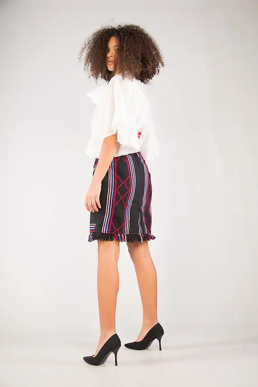 SENTIMENTO, Black High waist pencil skirt with fringes sold by Folklore Shop product image thumbnail 2