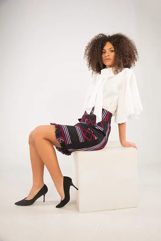 SENTIMENTO, Black High waist pencil skirt with fringes sold by Folklore Shop product image thumbnail 3