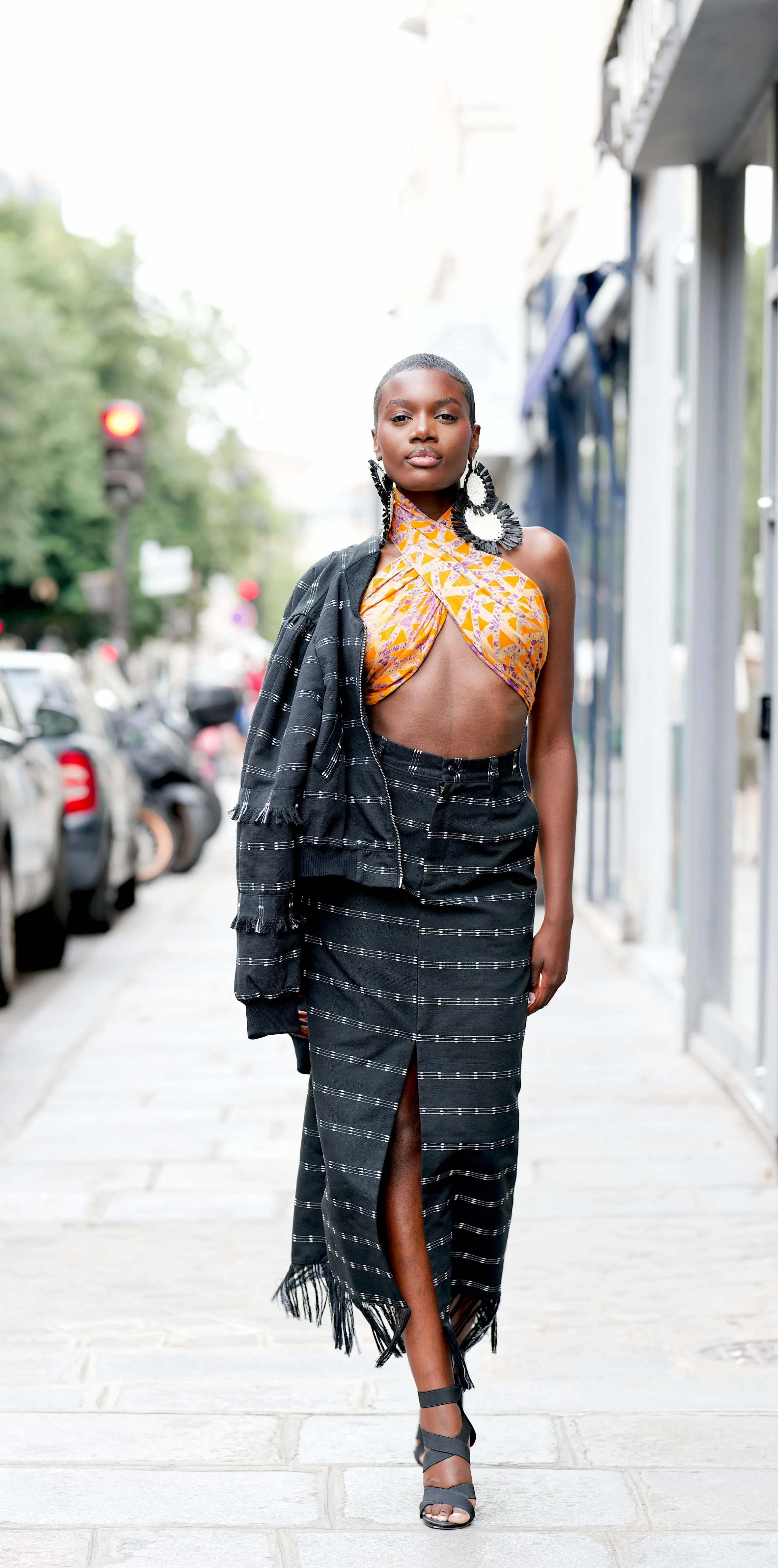 AMINA, BW Kente pencil skirt with front slit sold by Folklore Shop product image thumbnail 3