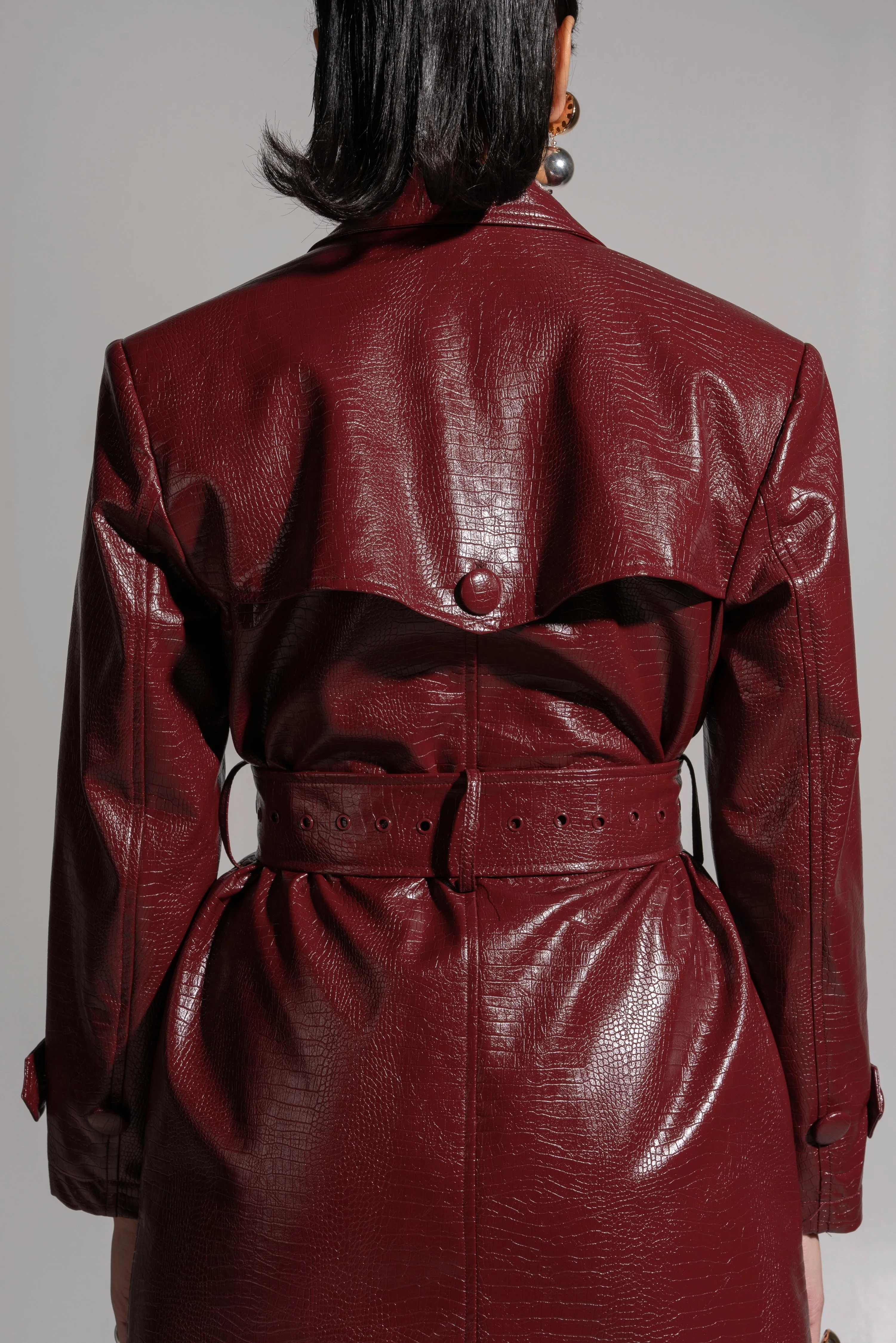 ONO Faux Leather Trench jacket in Burgundy sold by Folklore Shop product image thumbnail 2