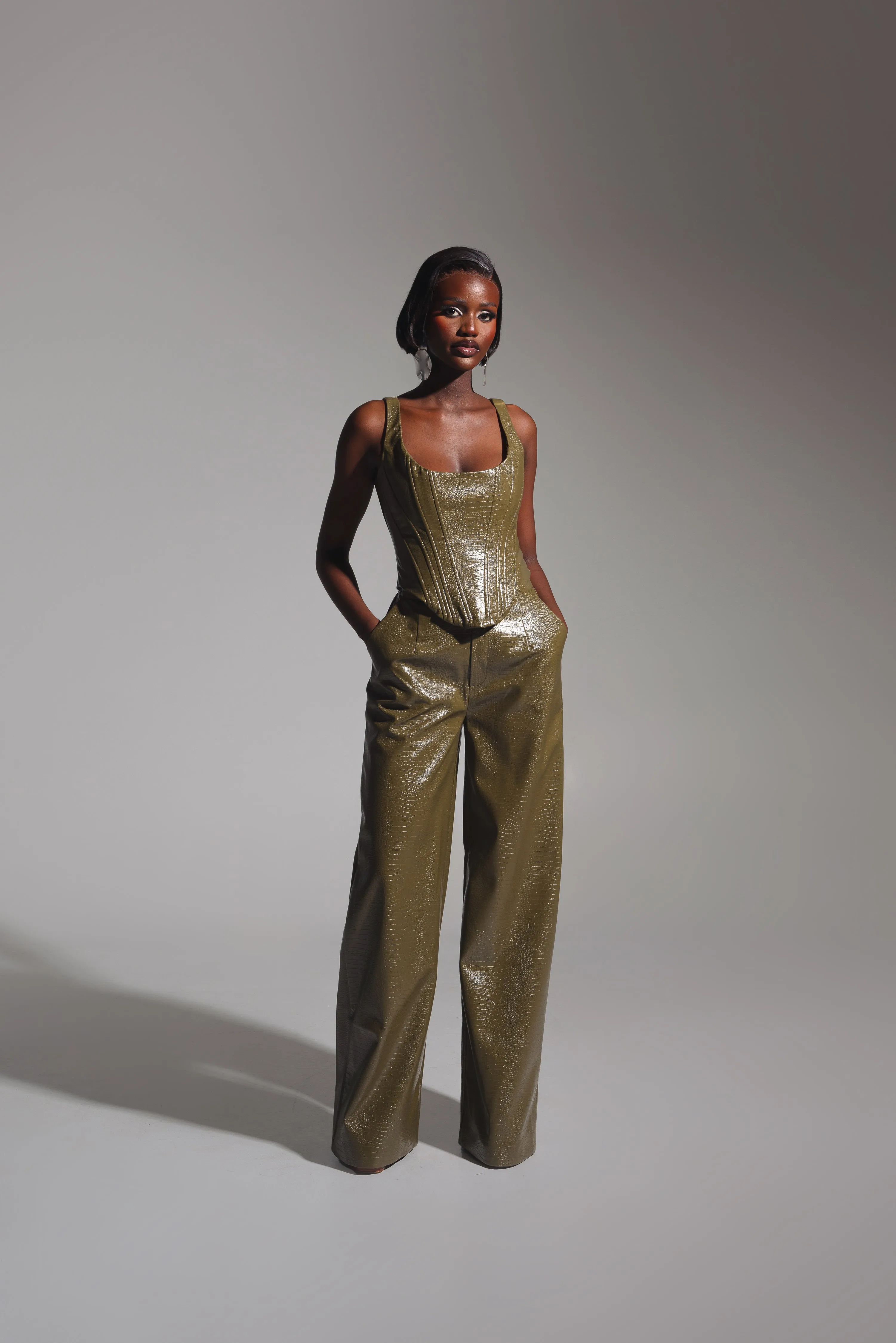 ONO Faux Leather Corset Top in Olive sold by Folklore Shop product image thumbnail 4