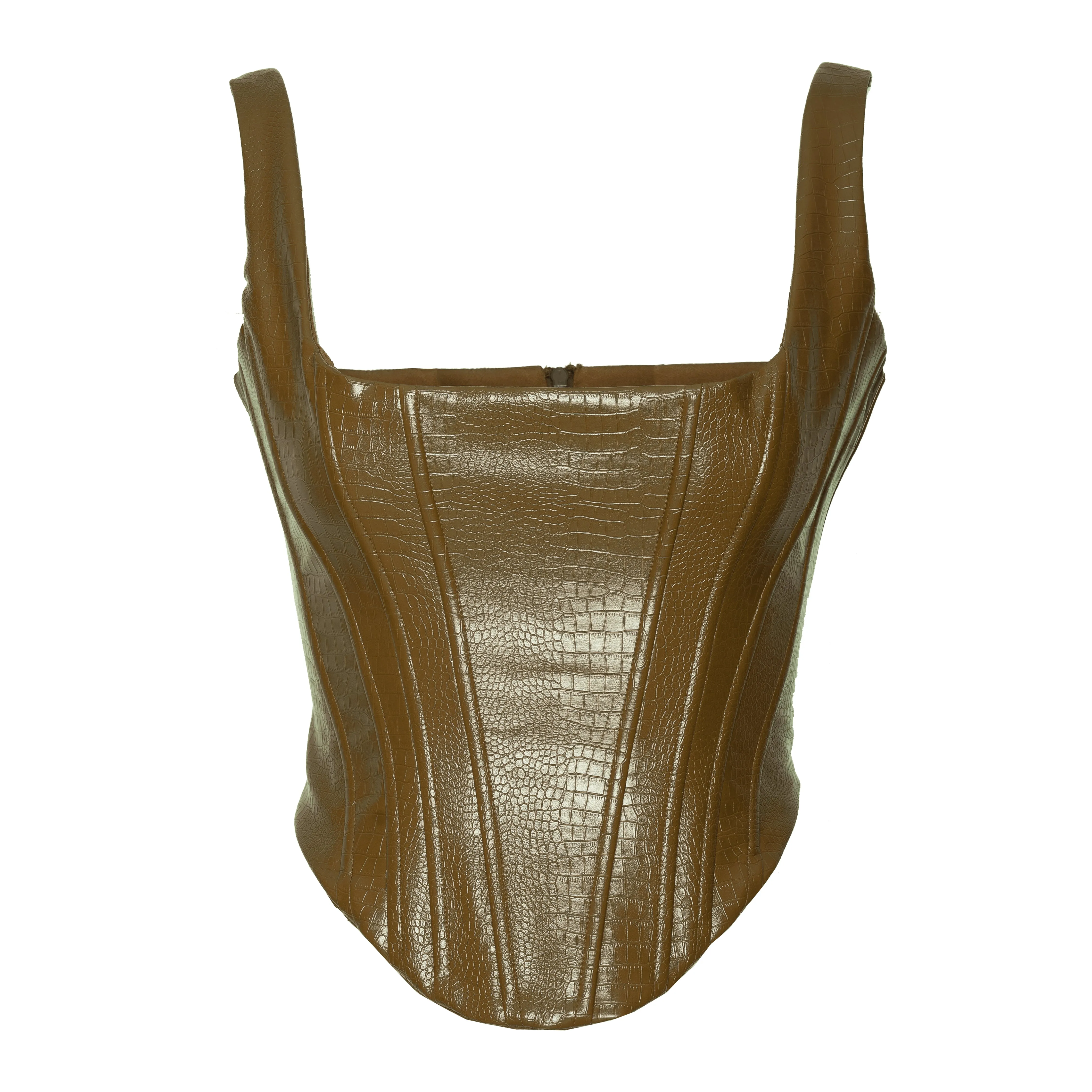 ONO Faux Leather Corset Top in Olive sold by Folklore Shop