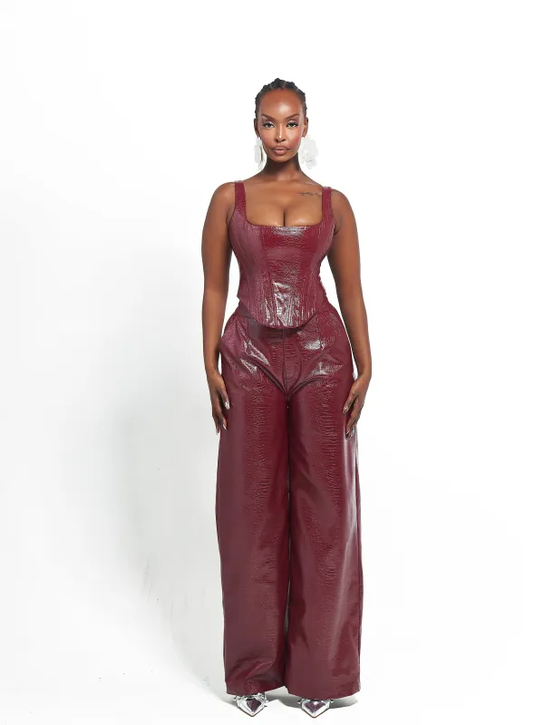 ONO Faux Leather Pants in Burgundy sold by Folklore Shop