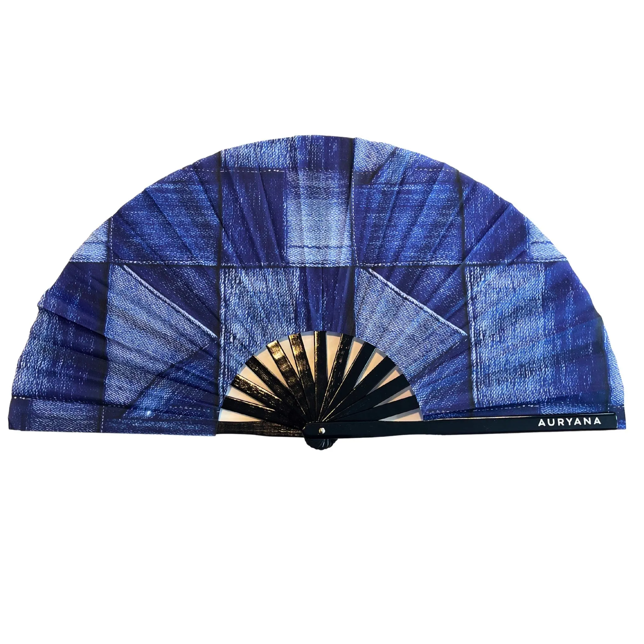 Auryana Denim Patchwork Print Clack Fan sold by Folklore Shop