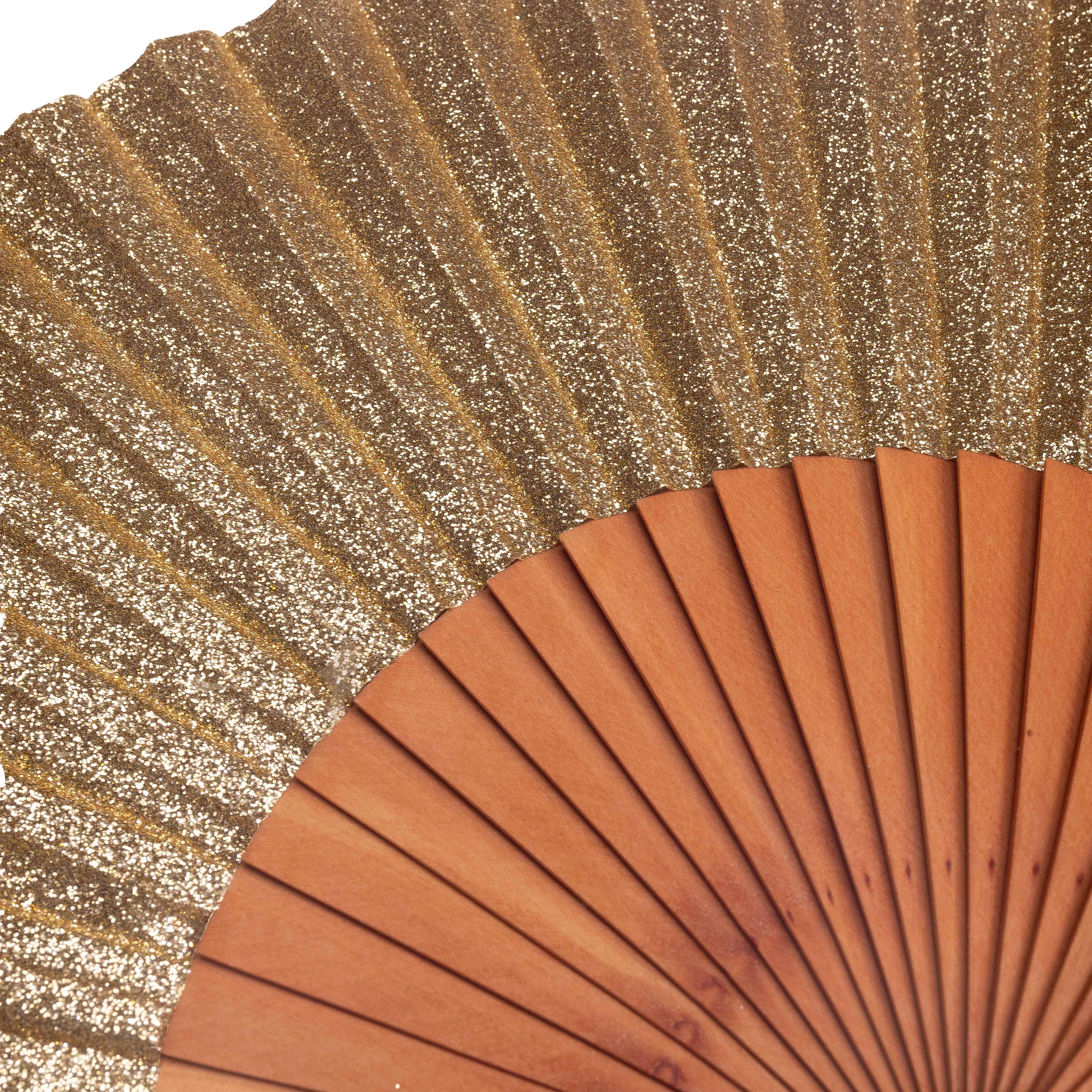 Auryana 9 inch Gold Glitter Folding Hand Fan sold by Folklore Shop product image thumbnail 2