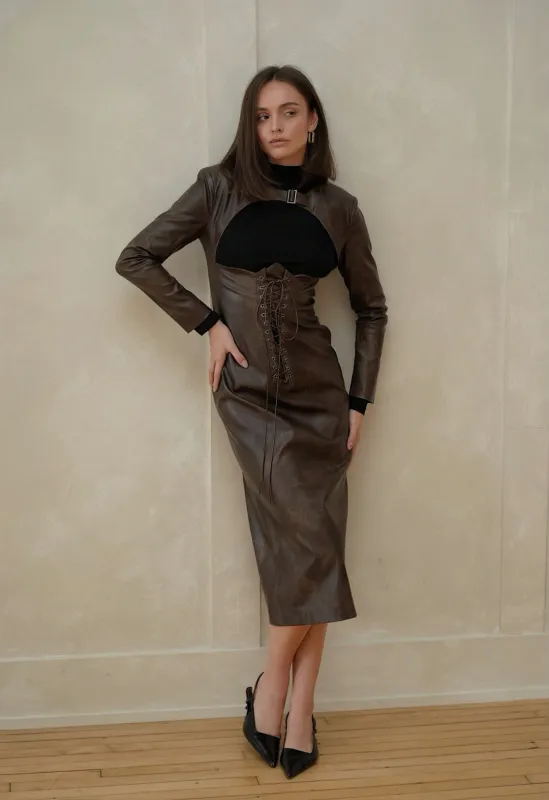 Eleni Faux Leather Dress sold by Folklore Shop